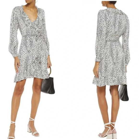 Maje Rosana wrap dress black white leopard print long sleeve excellent Size S - Picture 10 of 12